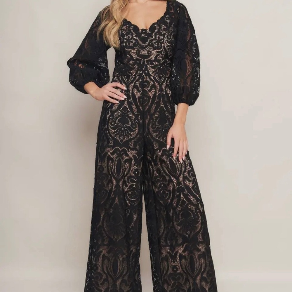 Flying Tomato Black Lace Jumpsuit with Nude Lining